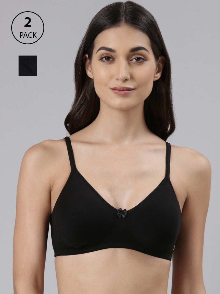 Dollar Missy Pack of 2 Women's Combed Cotton with Stretchy Elastane Wire-Free Basic Support Bra
