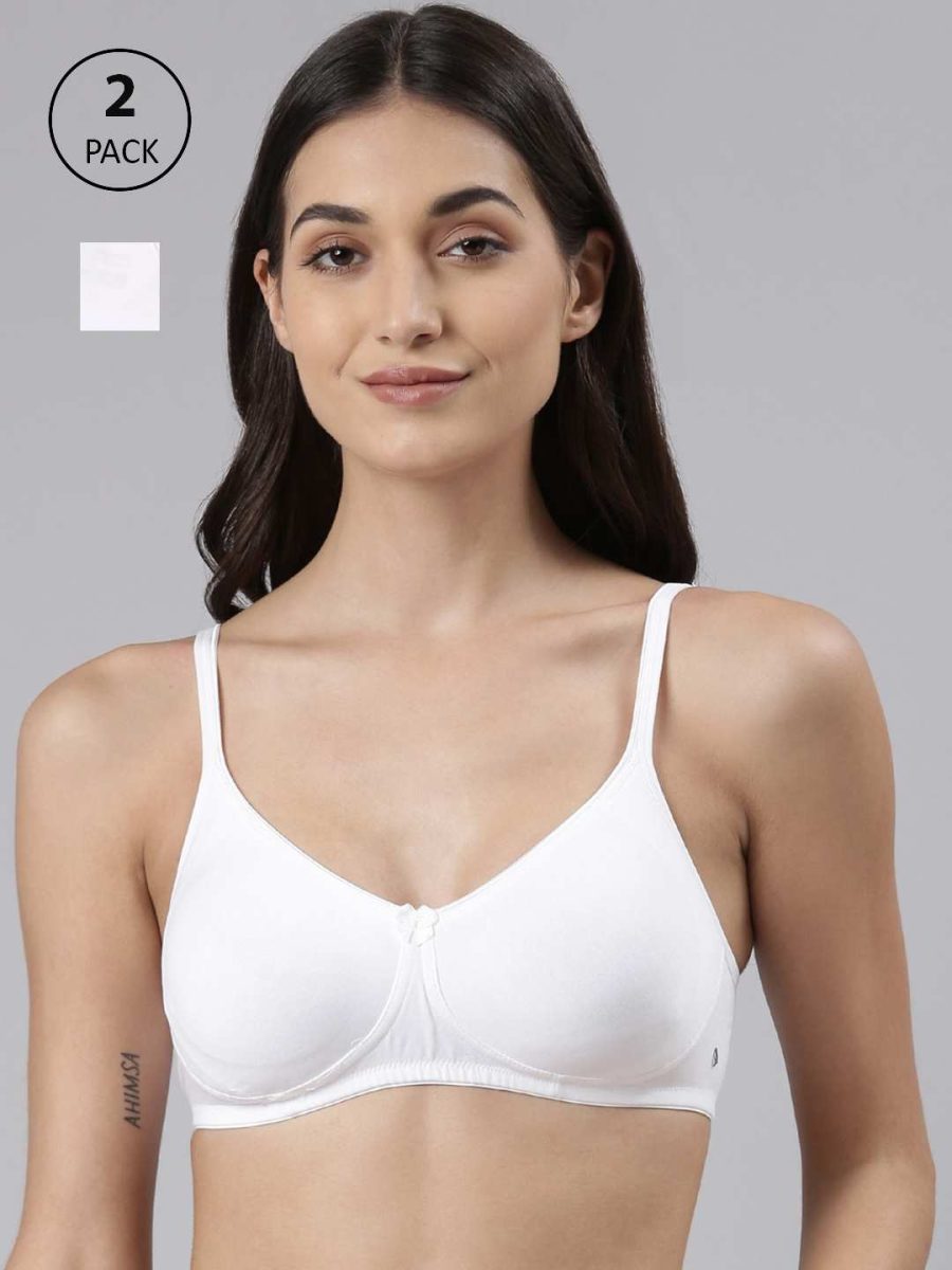 Dollar Missy Pack of 2 Women's Combed Cotton with Stretchy Elastane Wire-Free Basic Support Bra