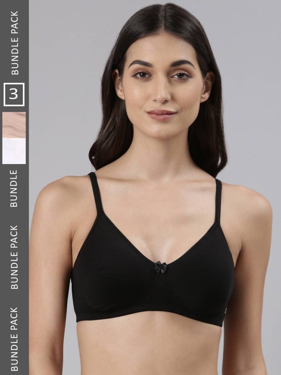Dollar Missy Pack of 3 Women's Combed Cotton with Stretchy Elastane Wire-Free Basic Support Bra