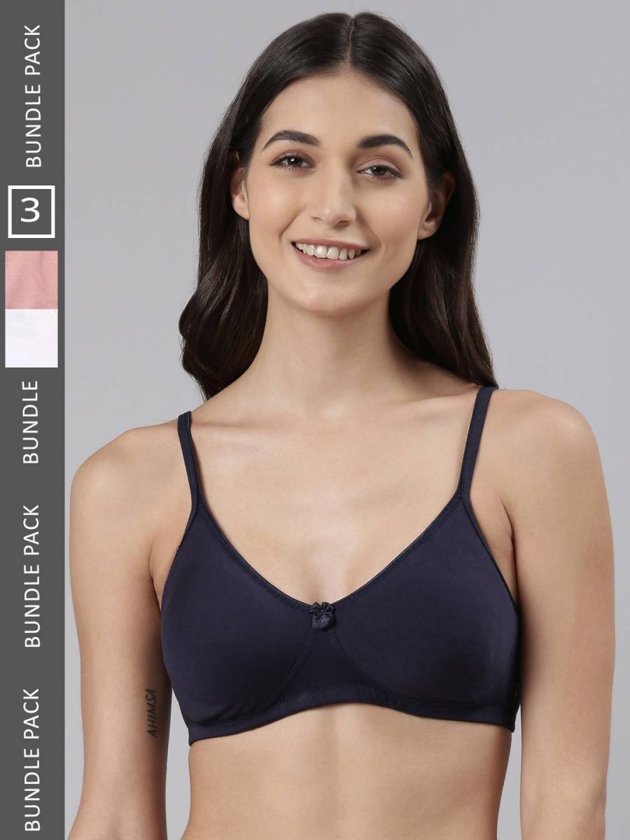 Dollar Missy Pack of 3 Women's Combed Cotton with Stretchy Elastane Wire-Free Basic Support Bra