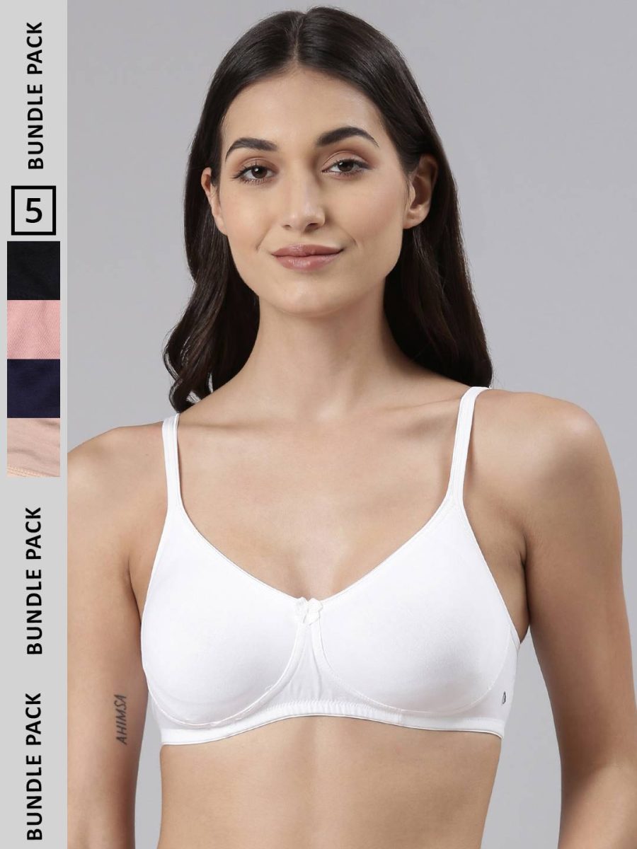 Dollar Missy Pack of 5 Women's Combed Cotton with Stretchy Elastane Wire-Free Basic Support Bra