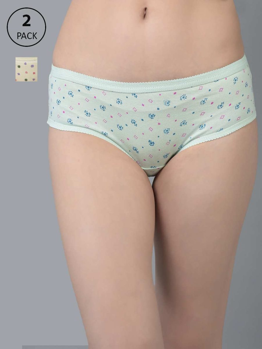 Dollar Missy Pack of 2 Women's Combed Cotton Light Printed Outer Elasticated Hipster Panty
