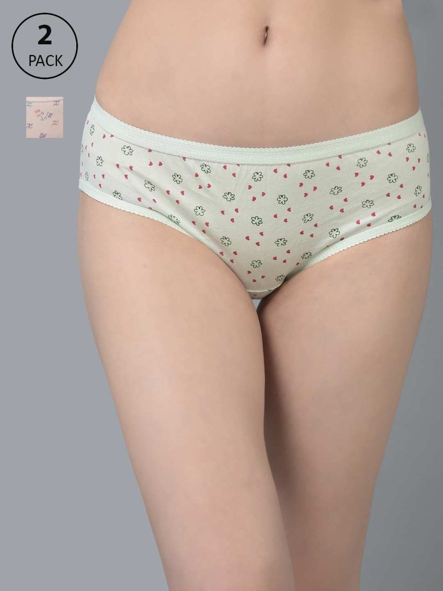 Dollar Missy Pack of 2 Women's Combed Cotton Light Printed Outer Elasticated Hipster Panty