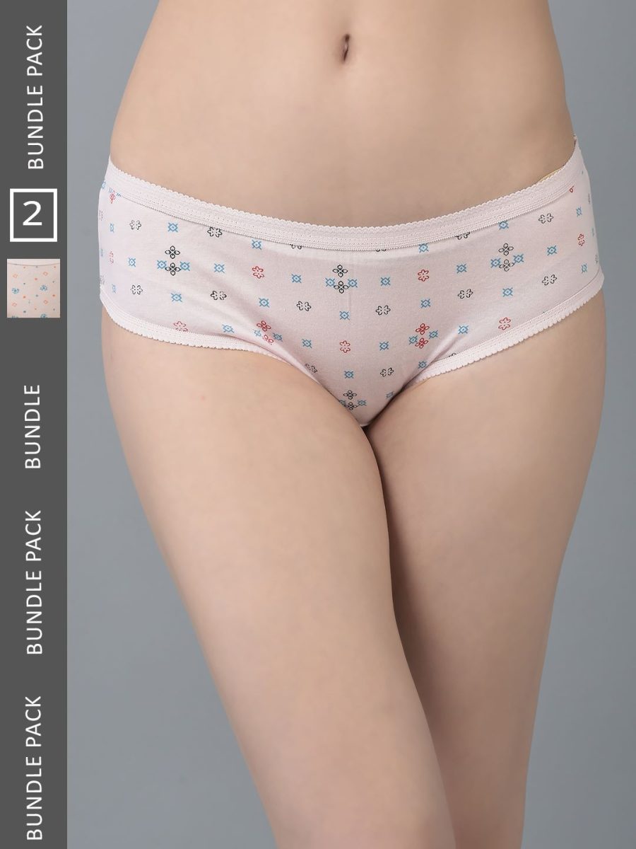 Dollar Missy Pack of 2 Women's Combed Cotton Light Printed Outer Elasticated Hipster Panty
