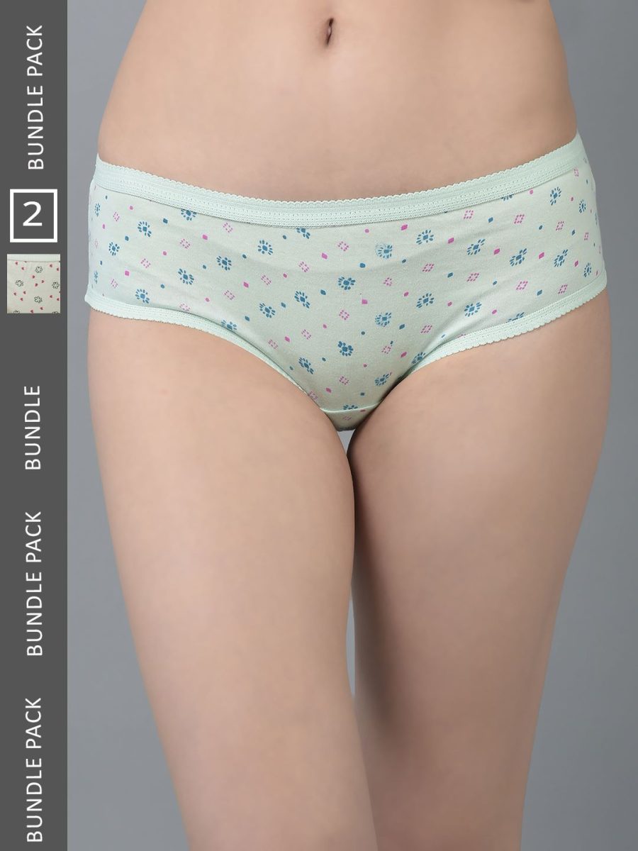 Dollar Missy Pack of 2 Women's Combed Cotton Light Printed Outer Elasticated Hipster Panty