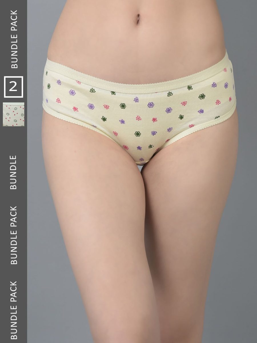 Dollar Missy Pack of 2 Women's Combed Cotton Light Printed Outer Elasticated Hipster Panty