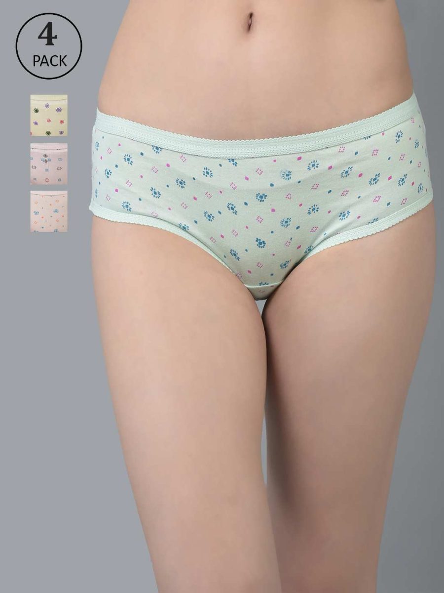 Dollar Missy Pack of 4 Women's Combed Cotton Light Printed Outer Elasticated Hipster Panty