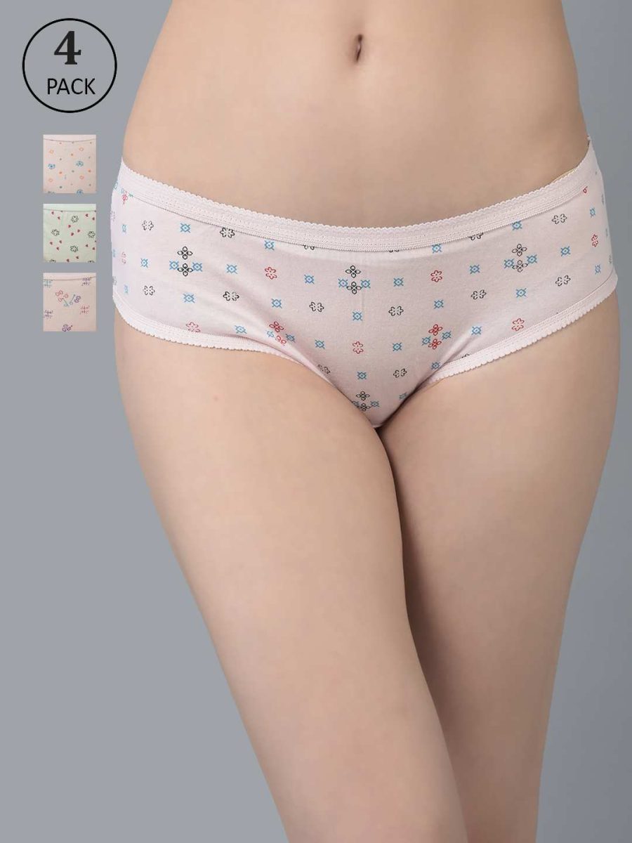 Dollar Missy Pack of 4 Women's Combed Cotton Light Printed Outer Elasticated Hipster Panty