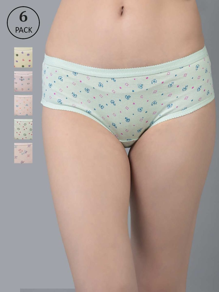 Dollar Missy Pack of 6 Women's Combed Cotton Light Printed Outer Elasticated Hipster Panty