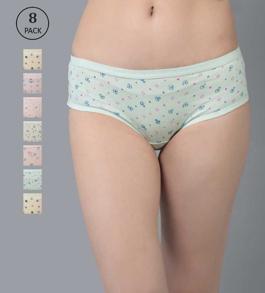 Dollar Missy Pack of 8 Women's Combed Cotton Light Printed Outer Elasticated Hipster Panty
