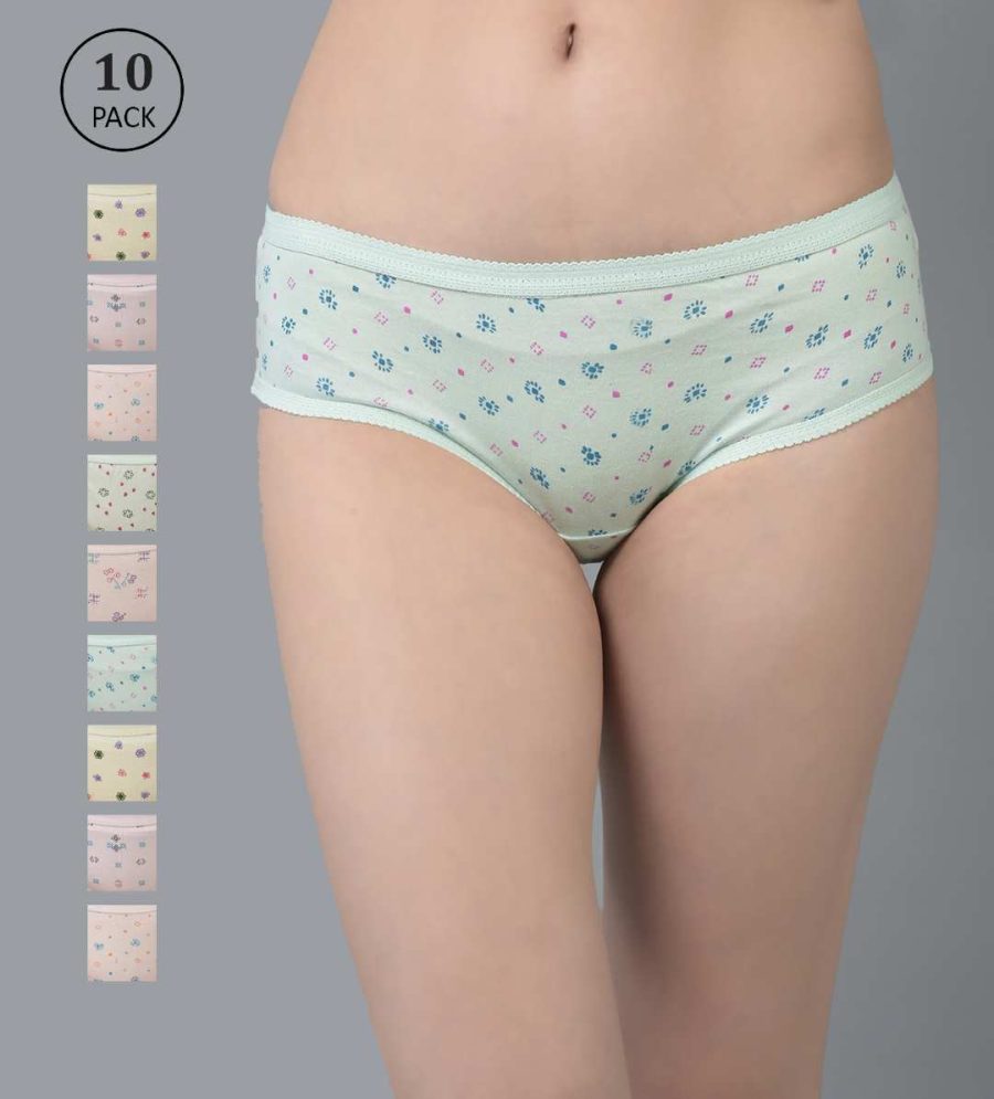 Dollar Missy Pack of 10 Women's Combed Cotton Light Printed Outer Elasticated Hipster Panty
