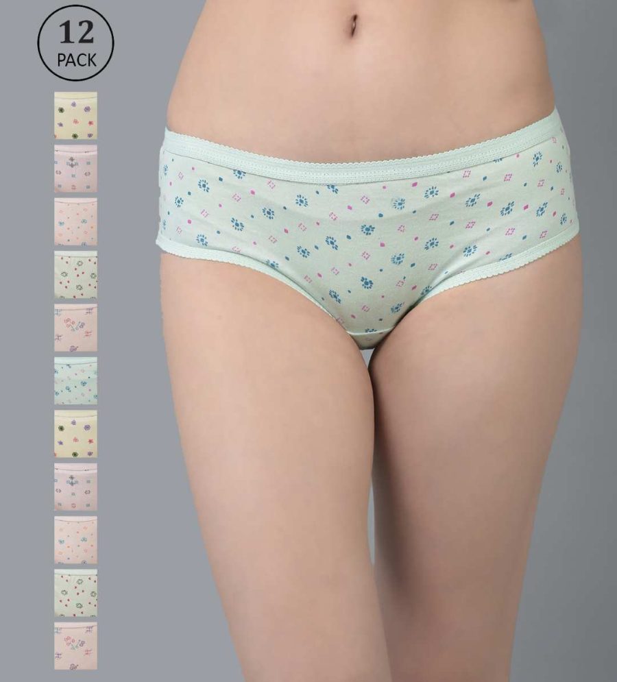 Dollar Missy Pack of 12 Women's Combed Cotton Light Printed Outer Elasticated Hipster Panty