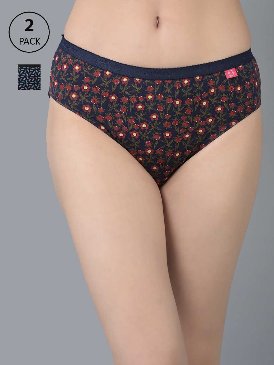 Dollar Missy Pack of 2 Women's Combed Cotton Deep Printed Outer Elasticated Hipster Panty