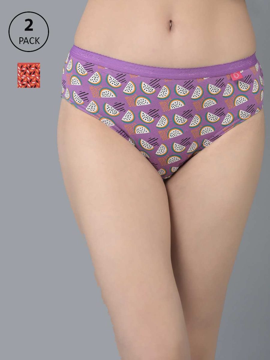 Dollar Missy Pack of 2 Women's Combed Cotton Deep Printed Outer Elasticated Hipster Panty