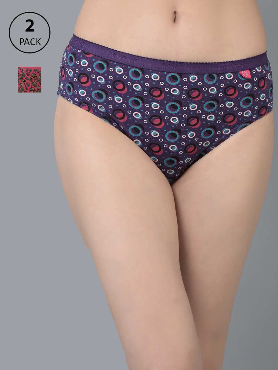 Dollar Missy Pack of 2 Women's Combed Cotton Deep Printed Outer Elasticated Hipster Panty