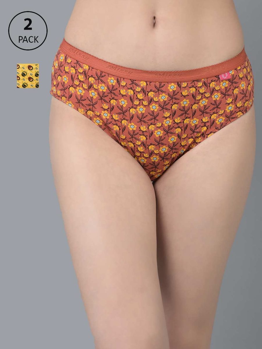 Dollar Missy Pack of 2 Women's Combed Cotton Deep Printed Outer Elasticated Hipster Panty