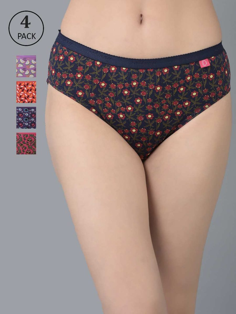 Dollar Missy Pack of 4 Women's Combed Cotton Deep Printed Outer Elasticated Hipster Panty