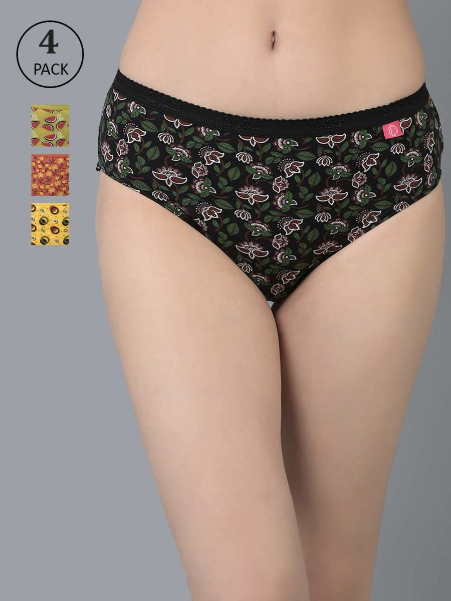 Dollar Missy Pack of 4 Women's Combed Cotton Deep Printed Outer Elasticated Hipster Panty