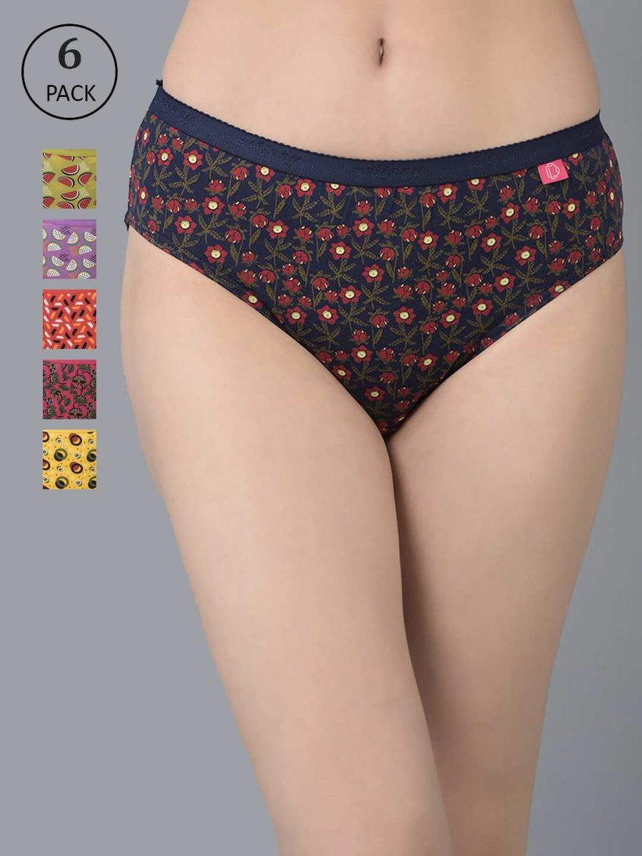 Dollar Missy Pack of 6 Women's Combed Cotton Deep Printed Outer Elasticated Hipster Panty