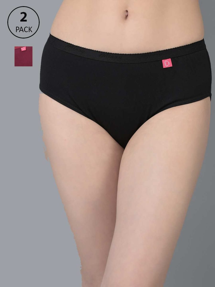 Dollar Missy Pack of 2 Women's Combed Cotton Solid Outer Elasticated Hipster Panty