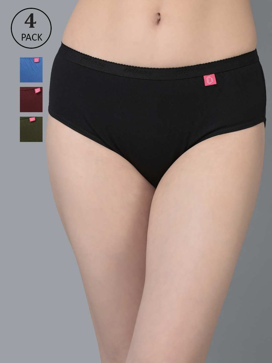 Dollar Missy Pack of 4 Women's Combed Cotton Solid Outer Elasticated Hipster Panty