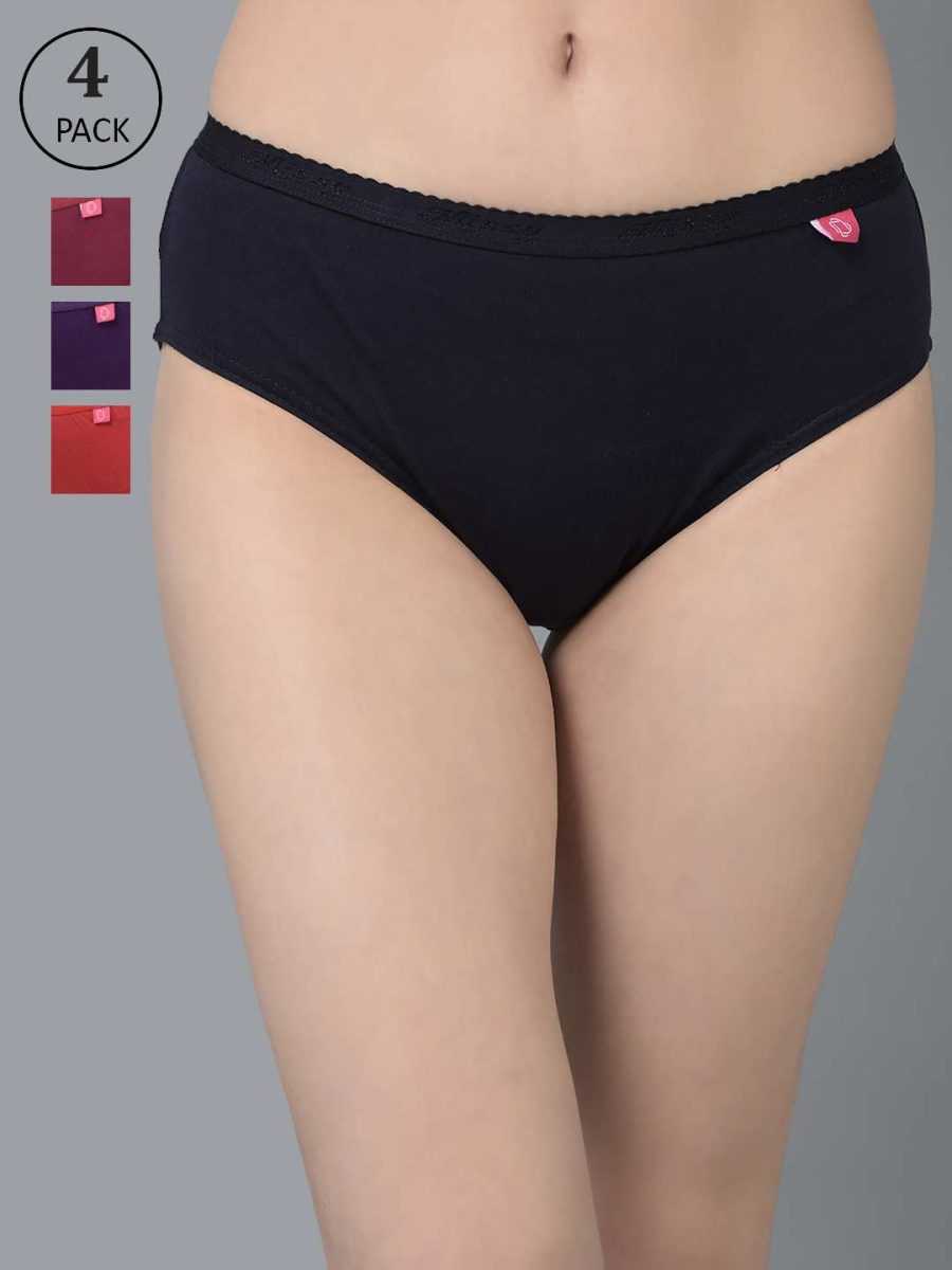 Dollar Missy Pack of 4 Women's Combed Cotton Solid Outer Elasticated Hipster Panty