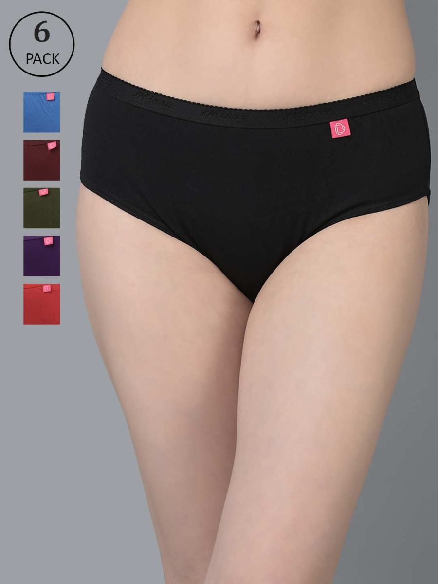 Dollar Missy Pack of 6 Women's Combed Cotton Solid Outer Elasticated Hipster Panty