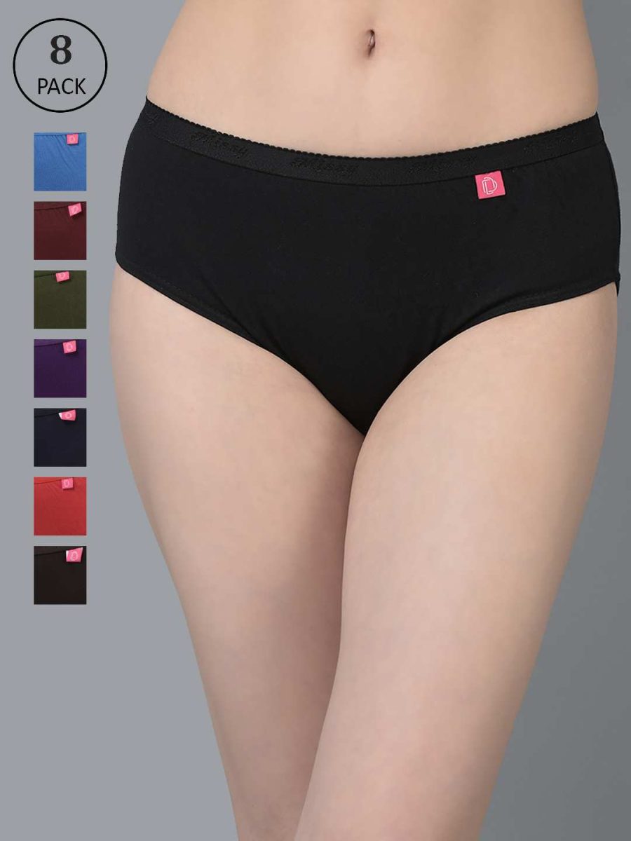 Dollar Missy Pack of 8 Women's Combed Cotton Solid Outer Elasticated Hipster Panty