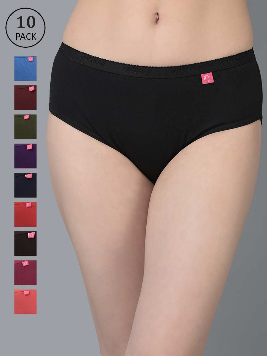 Dollar Missy Pack of 10 Women's Combed Cotton Solid Outer Elasticated Hipster Panty