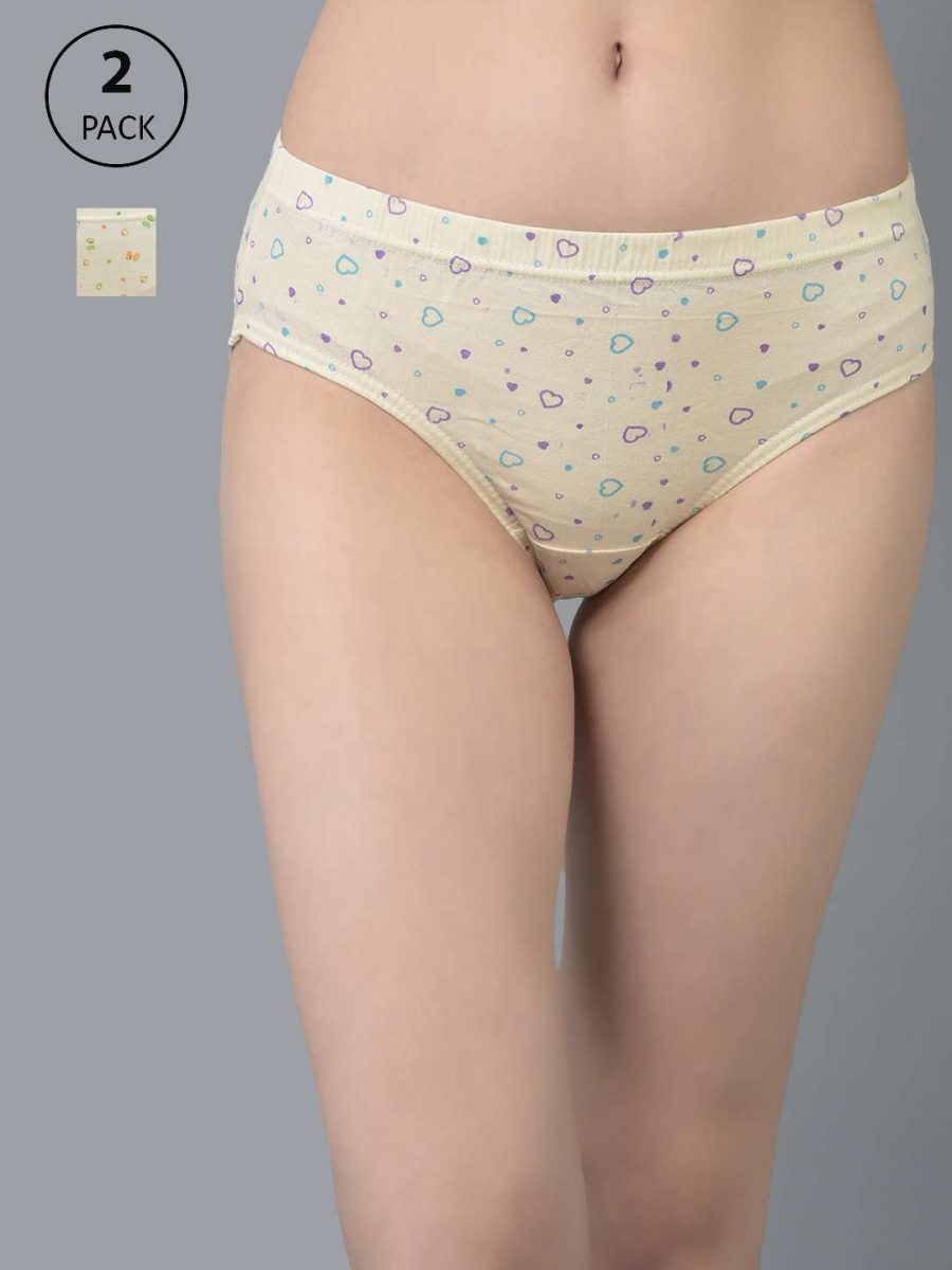 Dollar Missy Pack of 2 Women's Combed Cotton Light Printed Inner Elasticated Hipster Panty