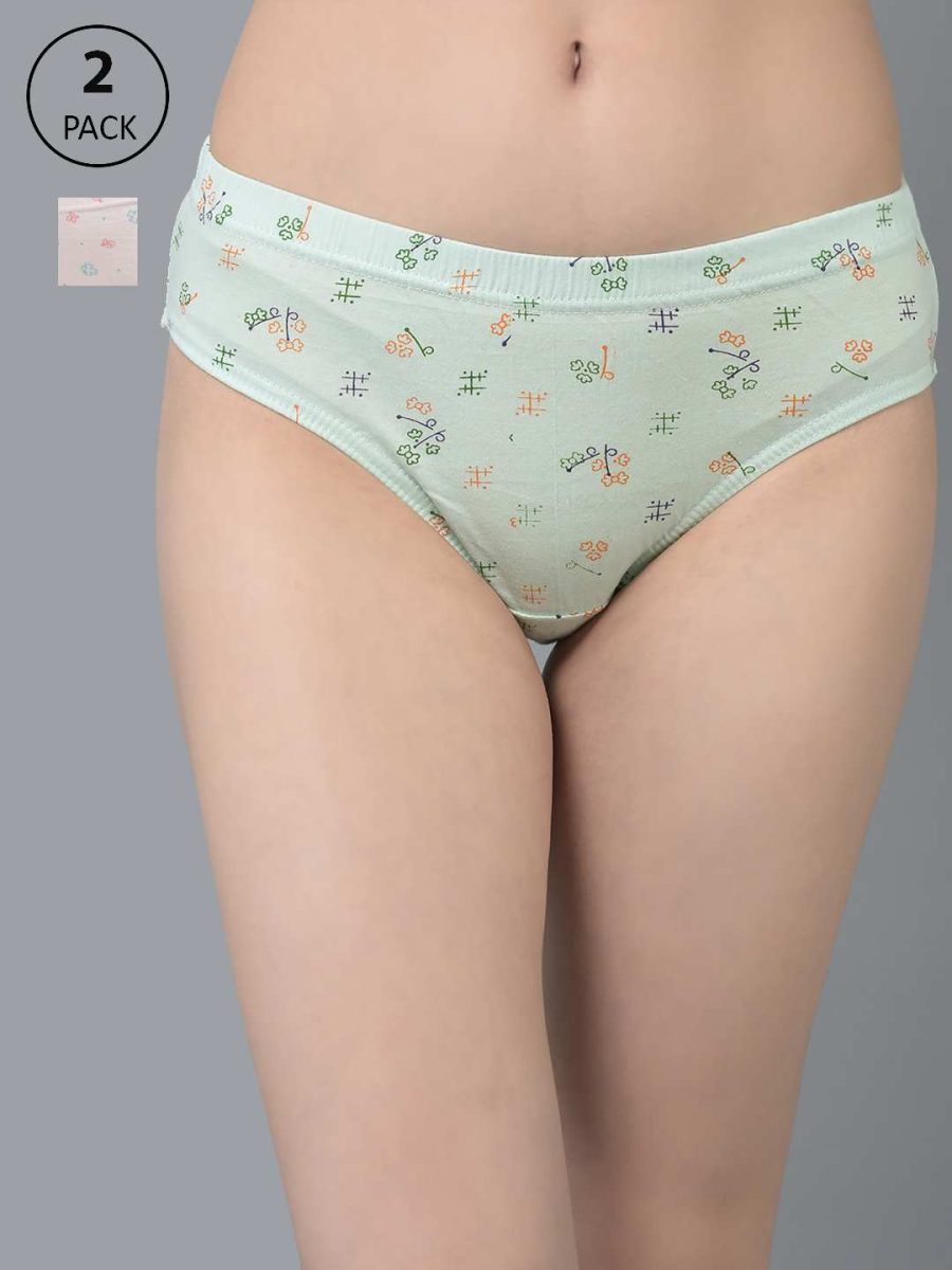 Dollar Missy Pack of 2 Women's Combed Cotton Light Printed Inner Elasticated Hipster Panty