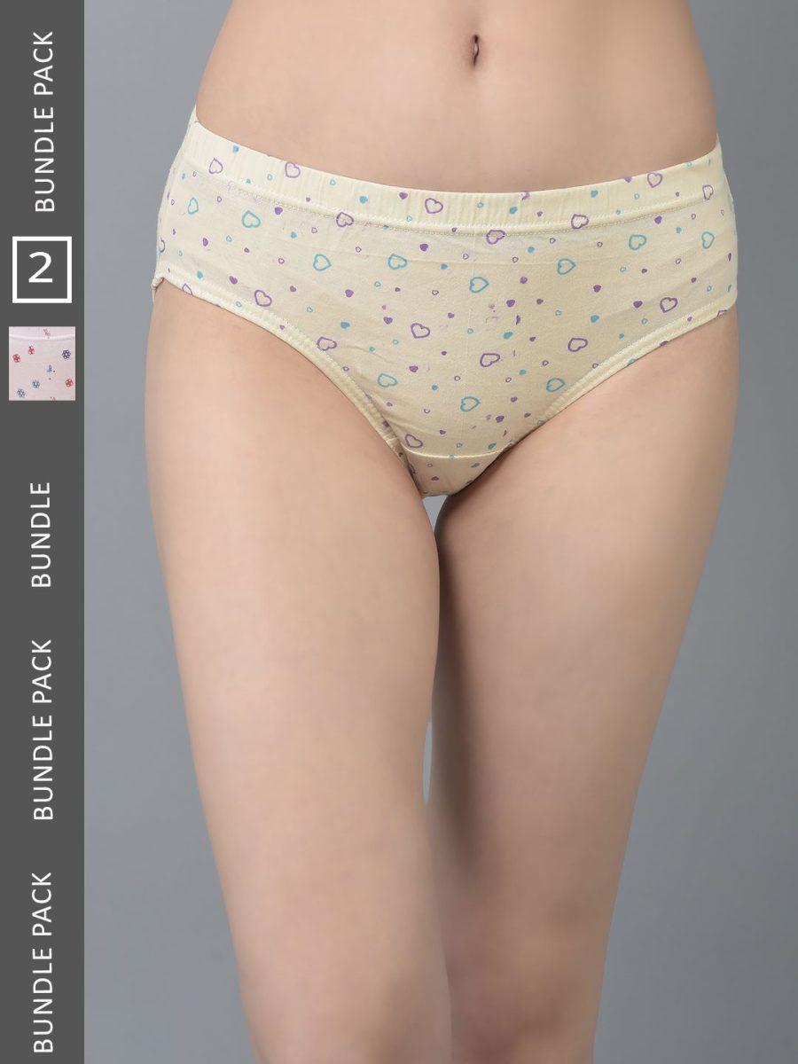 Dollar Missy Pack of 2 Women's Combed Cotton Light Printed Inner Elasticated Hipster Panty