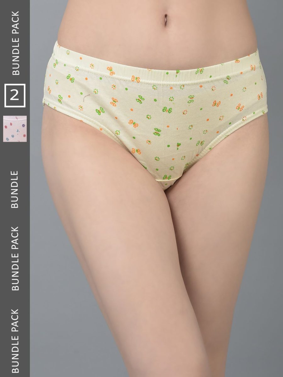 Dollar Missy Pack of 2 Women's Combed Cotton Light Printed Inner Elasticated Hipster Panty