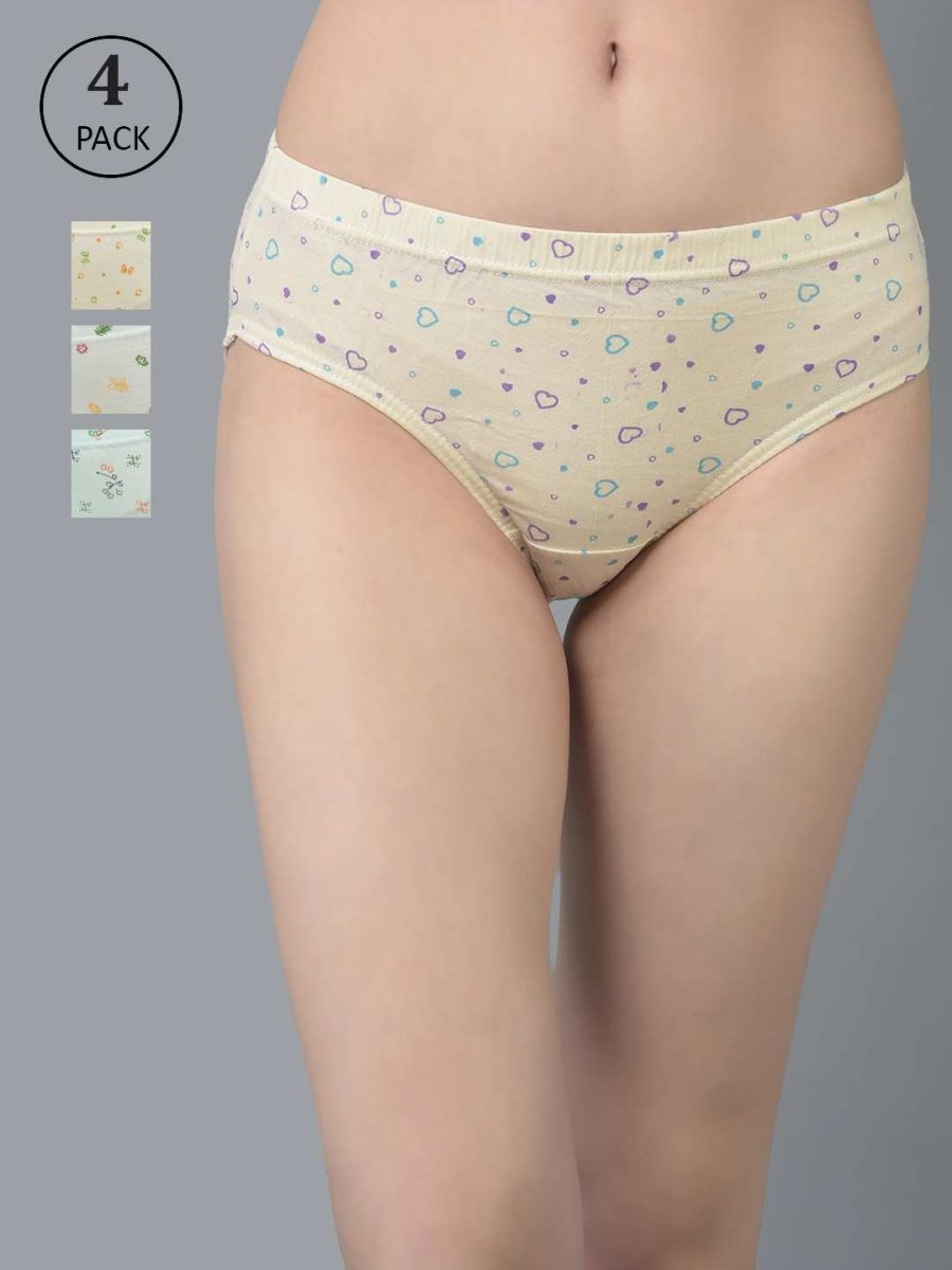 Dollar Missy Pack of 4 Women's Combed Cotton Light Printed Inner Elasticated Hipster Panty
