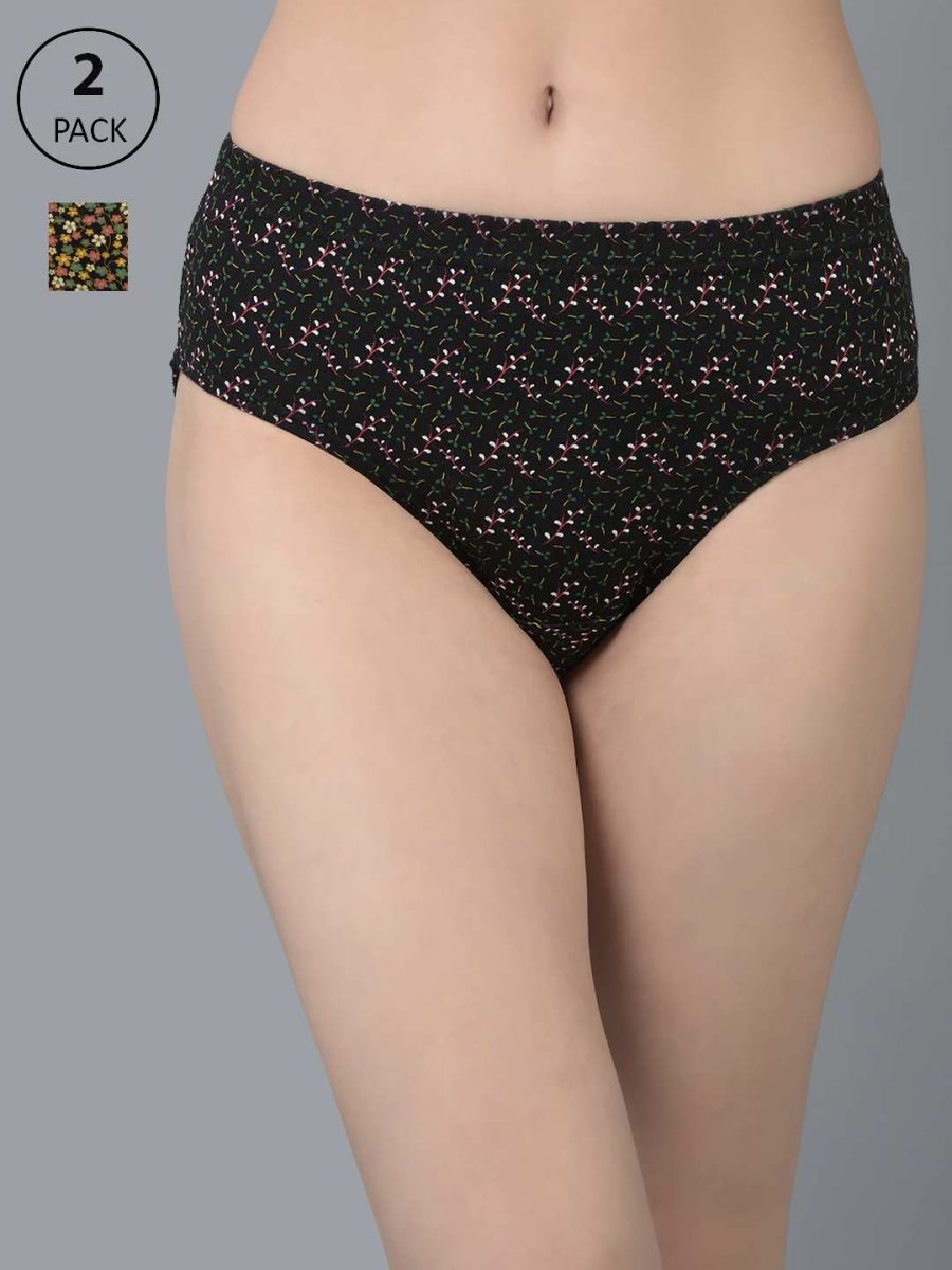 Dollar Missy Pack of 2 Women's Combed Cotton Deep Printed Inner Elasticated Hipster Panty