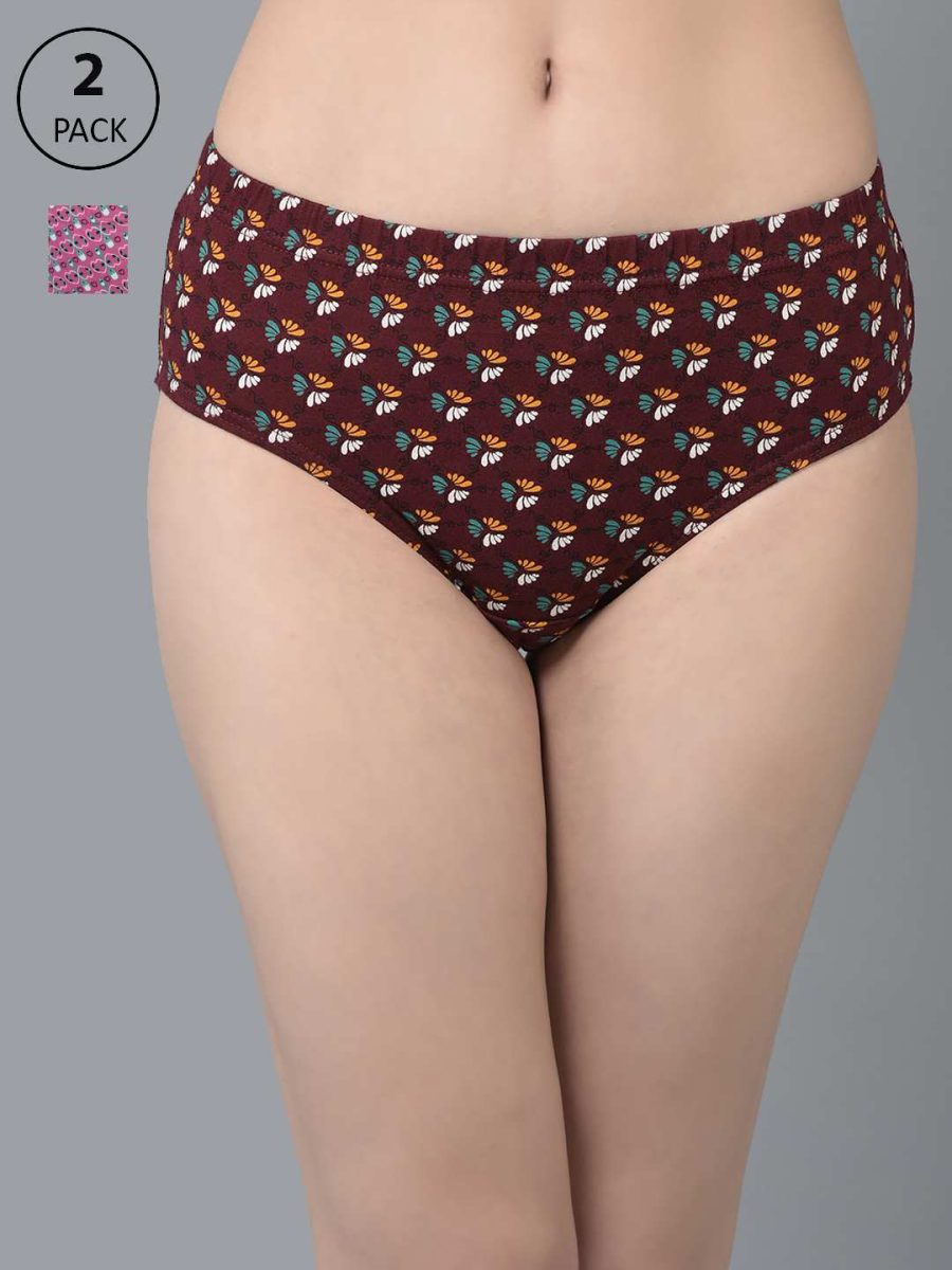 Dollar Missy Pack of 2 Women's Combed Cotton Deep Printed Inner Elasticated Hipster Panty