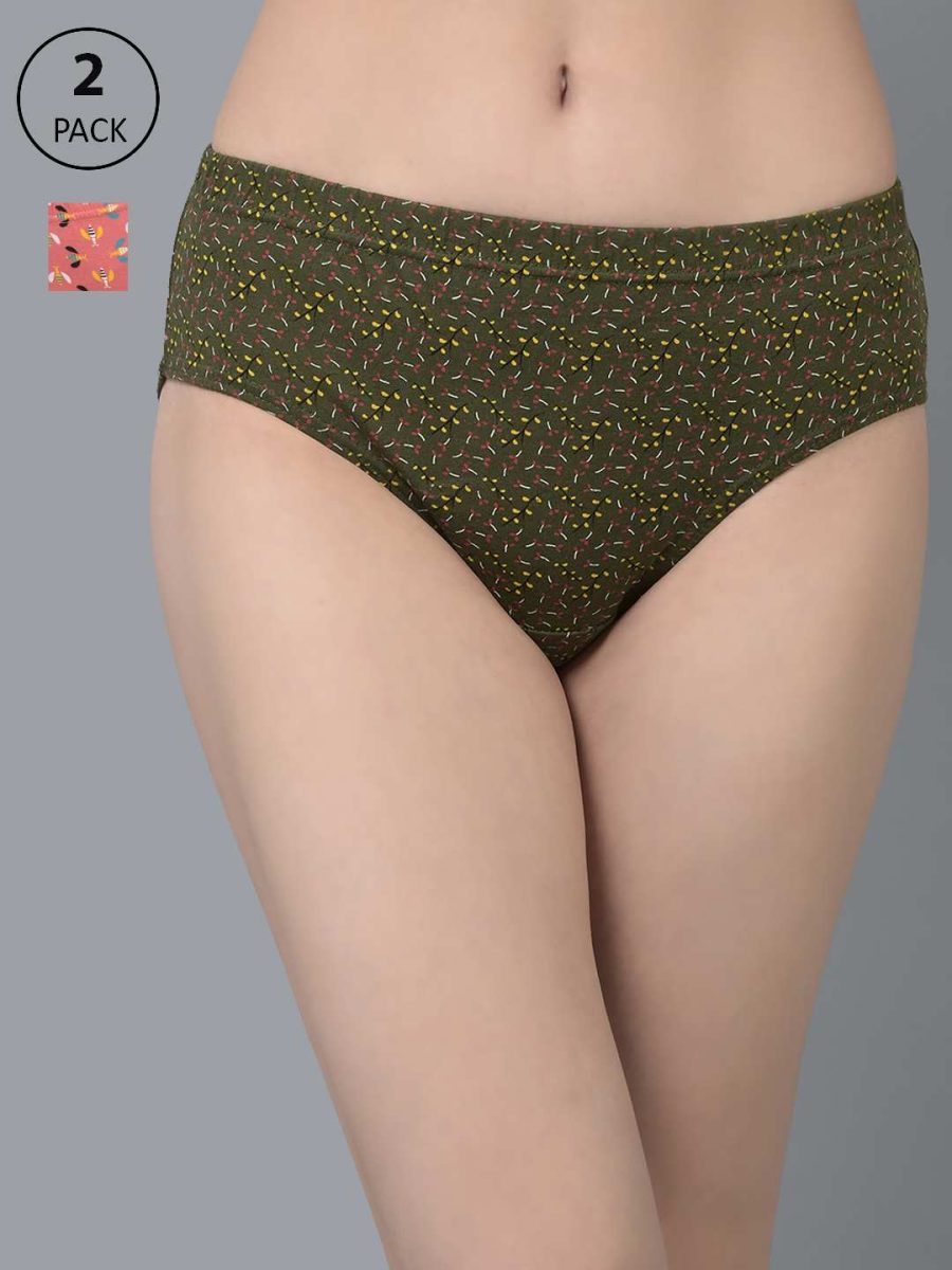 Dollar Missy Pack of 2 Women's Combed Cotton Deep Printed Inner Elasticated Hipster Panty