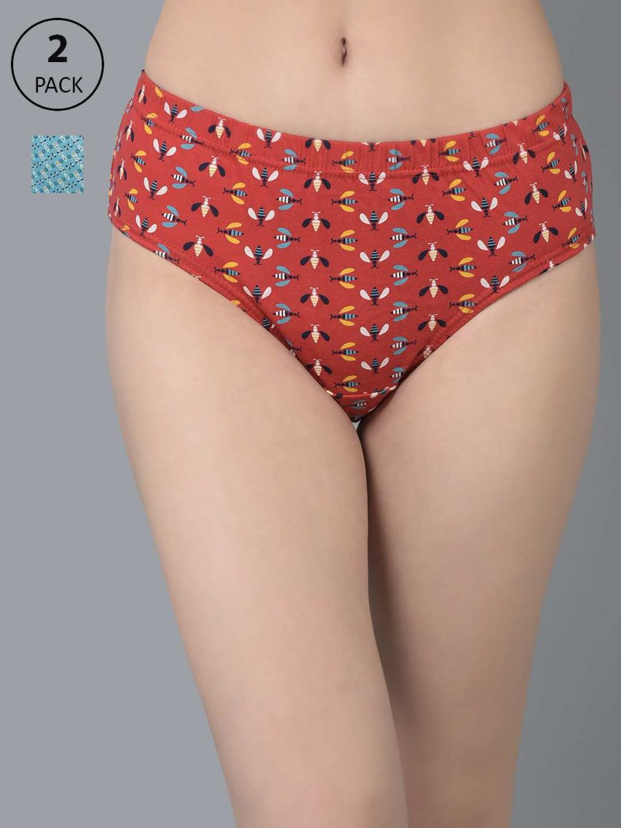Dollar Missy Pack of 2 Women's Combed Cotton Deep Printed Inner Elasticated Hipster Panty