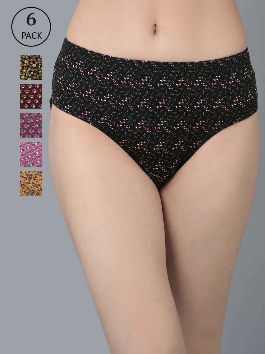 Dollar Missy Pack of 6 Women's Combed Cotton Deep Printed Inner Elasticated Hipster Panty