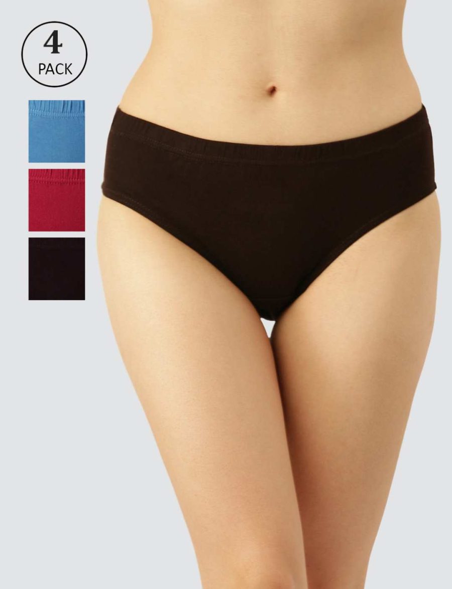 Dollar Missy Pack of 4 Women's Combed Cotton Solid Inner Elasticated Hipster Panty