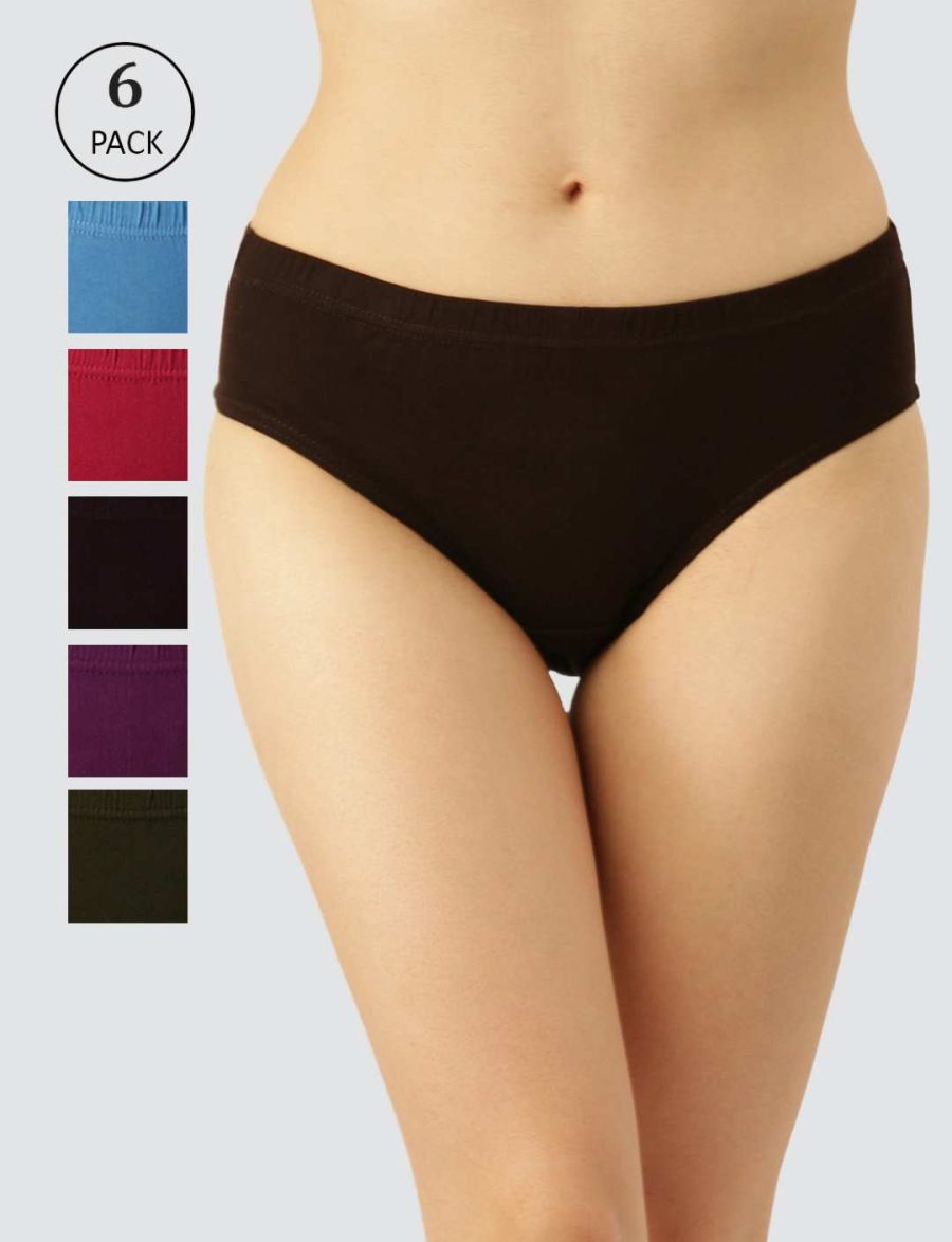 Dollar Missy Pack of 6 Women's Combed Cotton Solid Inner Elasticated Hipster Panty