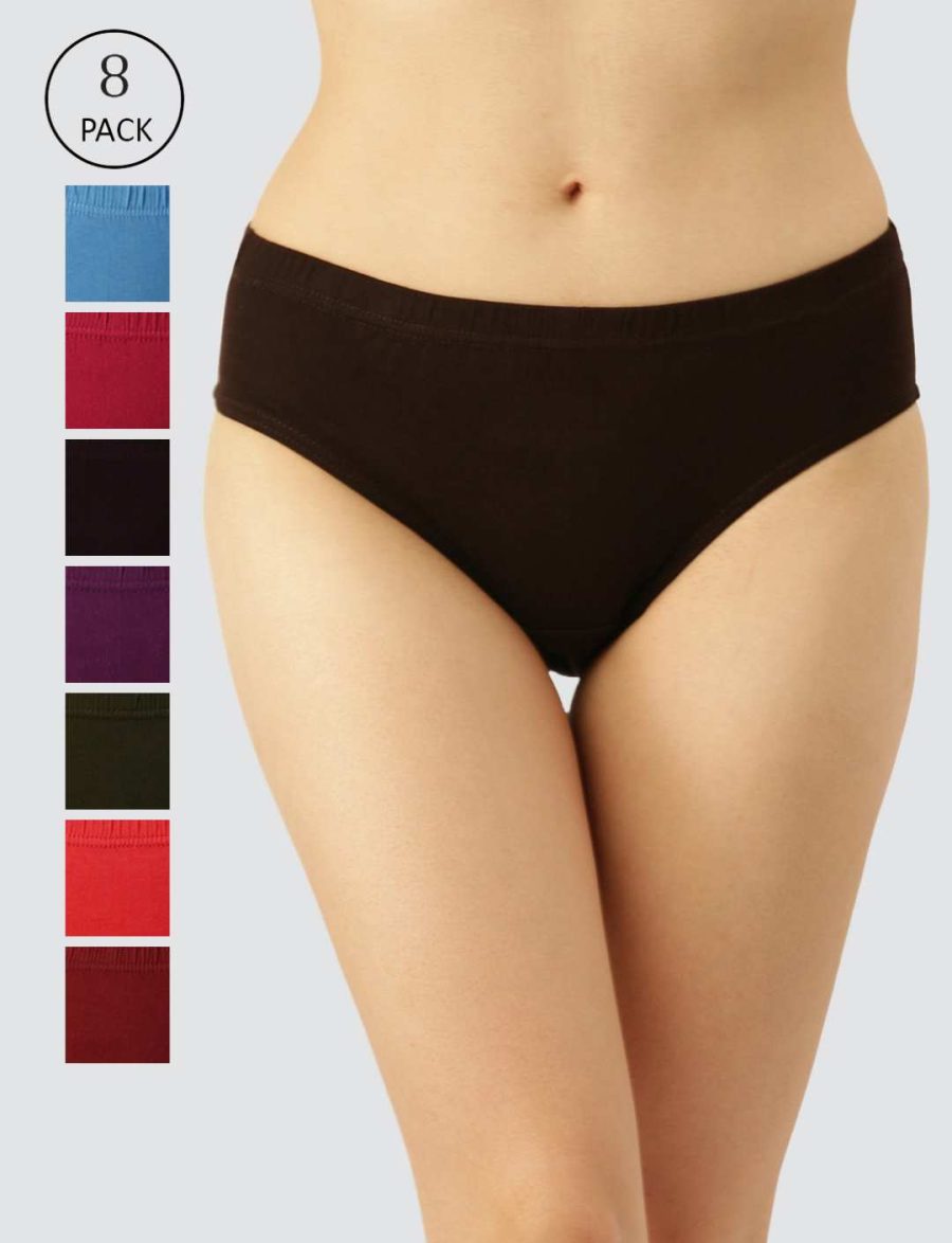 Dollar Missy Pack of 8 Women's Combed Cotton Solid Inner Elasticated Hipster Panty