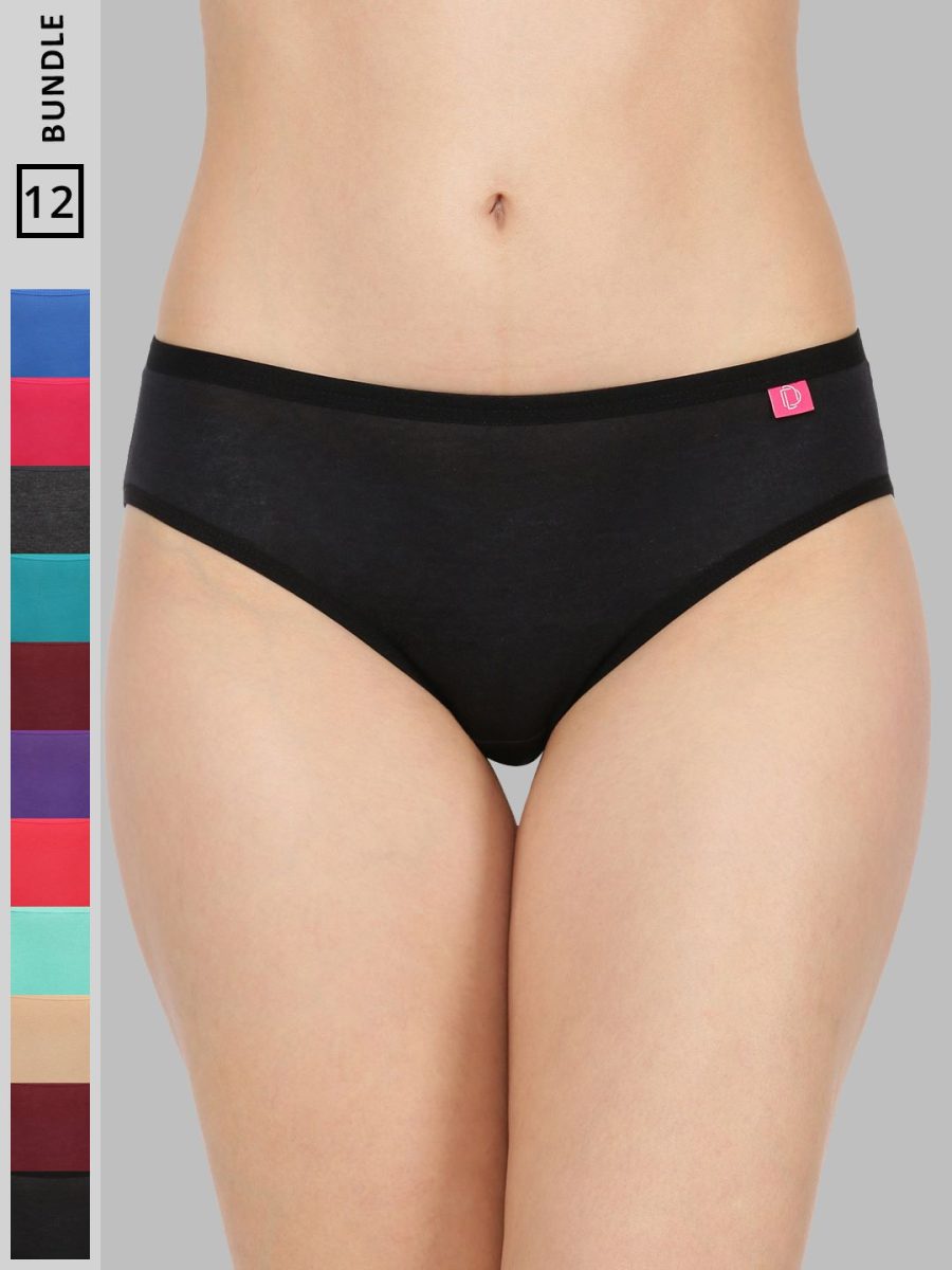 Dollar Missy Pack of 12 Women's Combed Cotton with Spandex Solid Inner Elasticated Hipster Panty