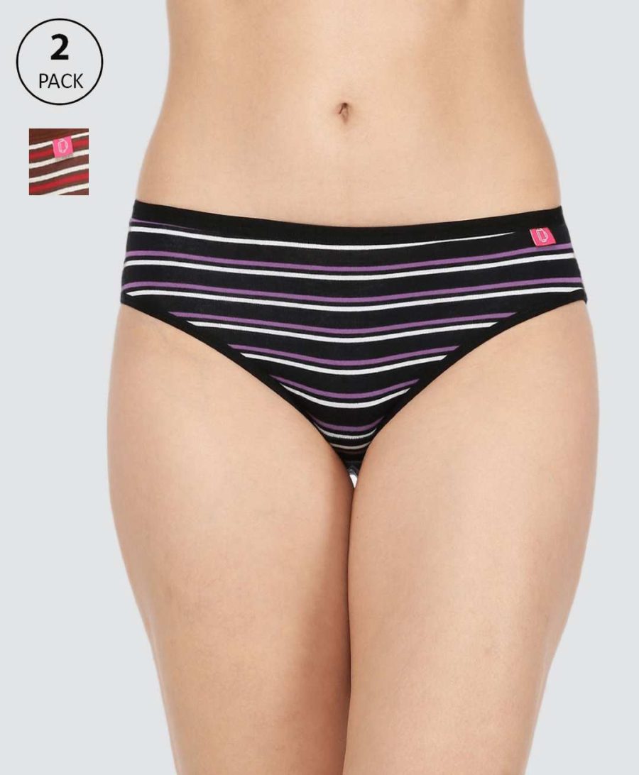 Dollar Missy Pack of 2 Women's Combed Cotton with Spandex Striped Inner Elasticated Hipster Panty
