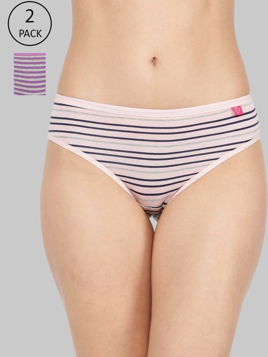 Dollar Missy Pack of 2 Women's Combed Cotton with Spandex Striped Inner Elasticated Hipster Panty