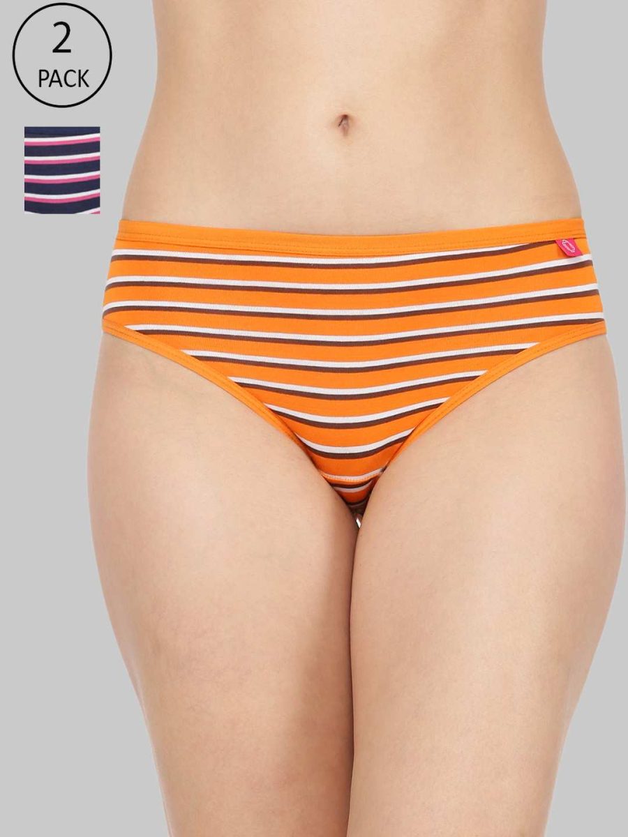 Dollar Missy Pack of 2 Women's Combed Cotton with Spandex Striped Inner Elasticated Hipster Panty