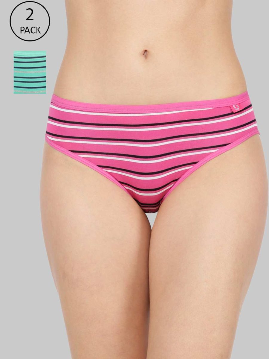 Dollar Missy Pack of 2 Women's Combed Cotton with Spandex Striped Inner Elasticated Hipster Panty