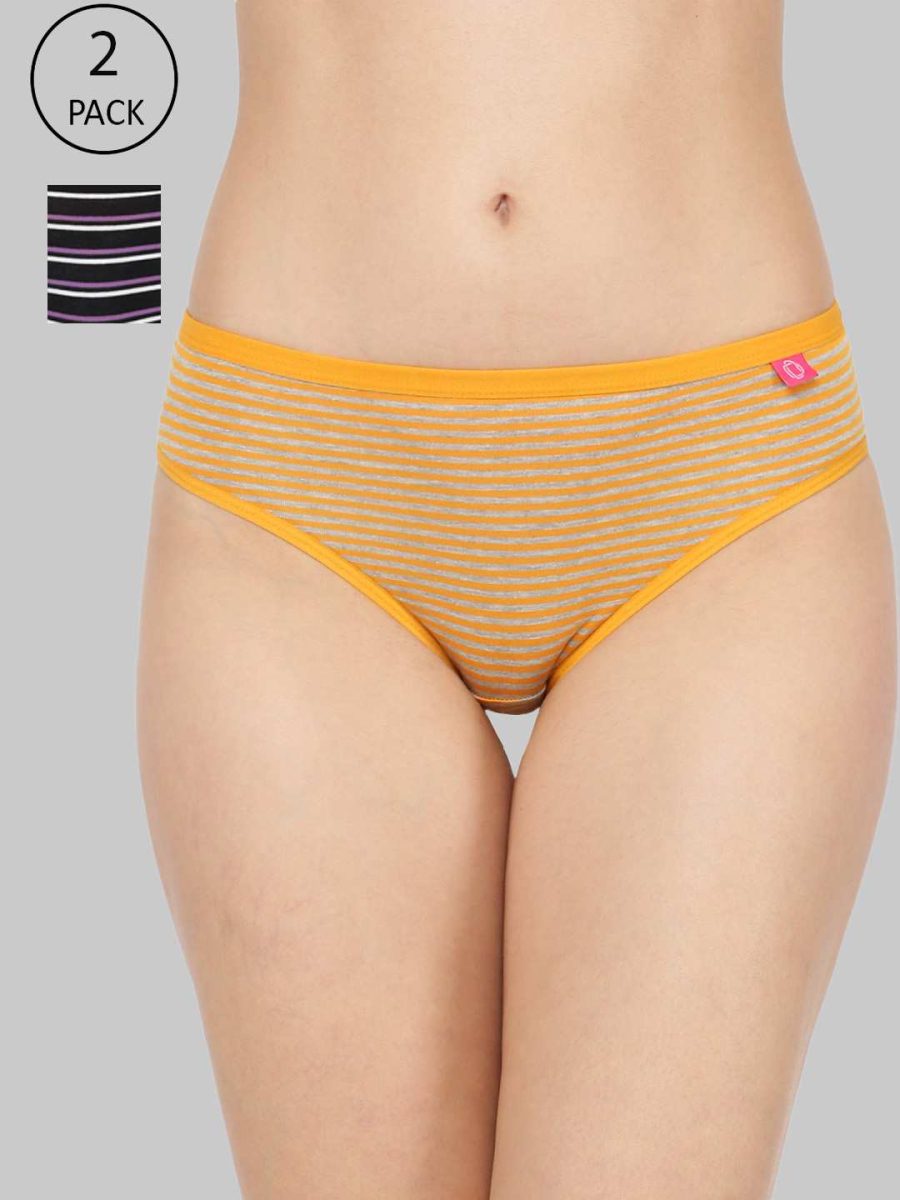 Dollar Missy Pack of 2 Women's Combed Cotton with Spandex Striped Inner Elasticated Hipster Panty