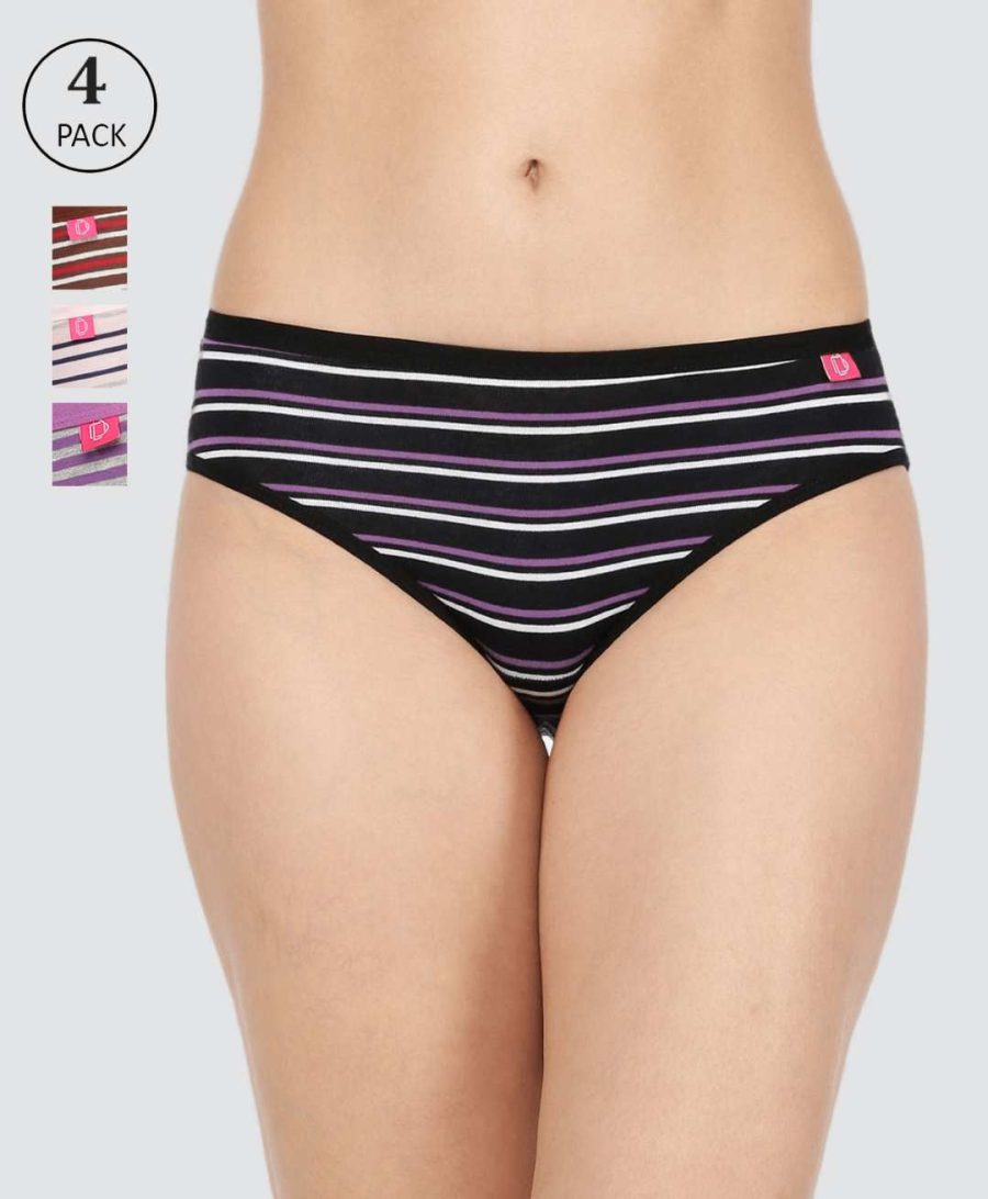 Dollar Missy Pack of 4 Women's Combed Cotton with Spandex Striped Inner Elasticated Hipster Panty