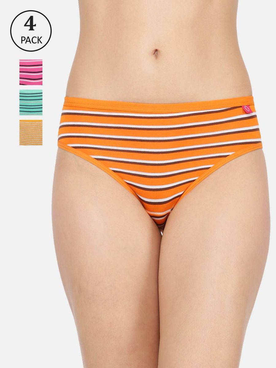 Dollar Missy Pack of 4 Women's Combed Cotton with Spandex Striped Inner Elasticated Hipster Panty